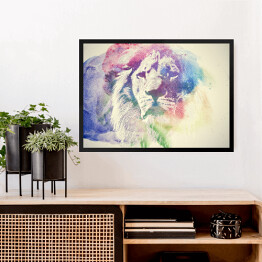 Obraz w ramie Kolorowy, akwarelowy portret lwa