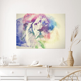 Plakat Kolorowy, akwarelowy portret lwa