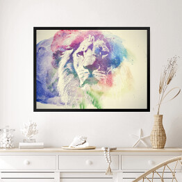 Obraz w ramie Kolorowy, akwarelowy portret lwa