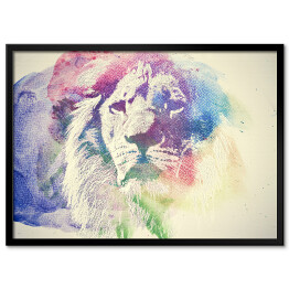 Plakat w ramie Kolorowy, akwarelowy portret lwa