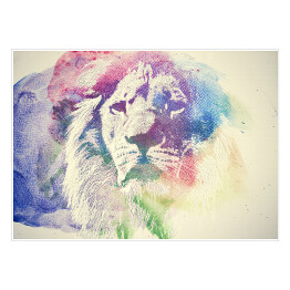 Plakat samoprzylepny Kolorowy, akwarelowy portret lwa