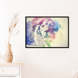 Plakat w ramie Kolorowy, akwarelowy portret lwa