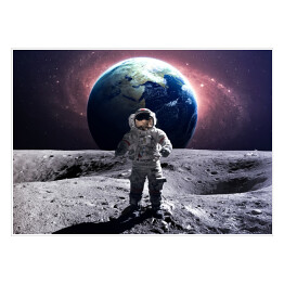 Plakat Astronauta na spacerze kosmicznym na księżycu na tle planety