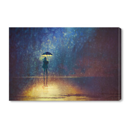 Obraz na płótnie Samotna kobieta pod parasolem w nocy