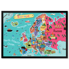 Plakat w ramie Mapa Europy z symbolami