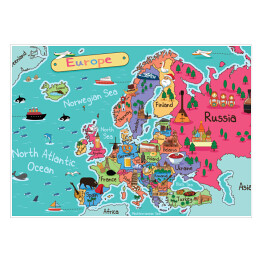 Plakat samoprzylepny Mapa Europy z symbolami
