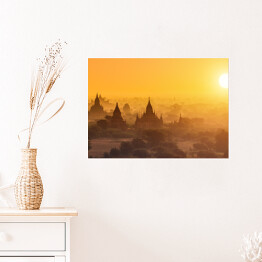 Plakat samoprzylepny Panorama Myanmar, Bagan w trakcie zmierzchu