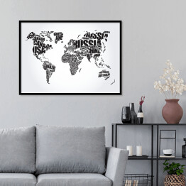 Plakat w ramie Mapa świata - czarno biała typografia