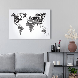 Obraz na płótnie Mapa świata - czarno biała typografia