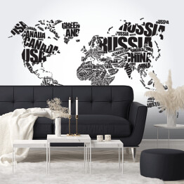 Fototapeta samoprzylepna Mapa świata - czarno biała typografia