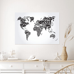 Plakat samoprzylepny Mapa świata - czarno biała typografia
