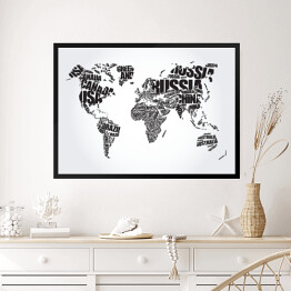 Obraz w ramie Mapa świata - czarno biała typografia