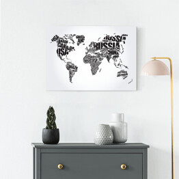 Obraz na płótnie Mapa świata - czarno biała typografia