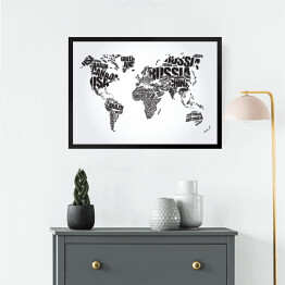 Obraz w ramie Mapa świata - czarno biała typografia