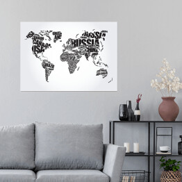 Plakat samoprzylepny Mapa świata - czarno biała typografia