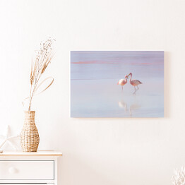 Obraz na płótnie Dwa flamingi spacerujące po wodzie