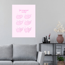 Plakat Ilustracja - różowa pastelowa świnka