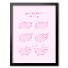 Obraz w ramie Ilustracja - różowa pastelowa świnka
