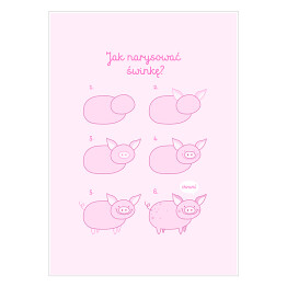 Plakat Ilustracja - różowa pastelowa świnka
