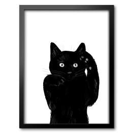 Obraz w ramie Kotek machający łapkami