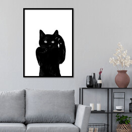 Plakat w ramie Kotek machający łapkami