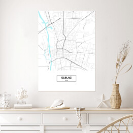 Plakat samoprzylepny Mapa Elbląga z napisem na białym tle