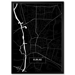 Plakat w ramie Mapa Elbląga czarno-biała