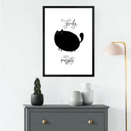Obraz w ramie Czarny kot z napisem "Nie jestem gruby, jestem puszysty"