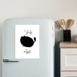 Magnes dekoracyjny Czarny kot z napisem "Nie jestem gruby, jestem puszysty"