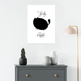 Plakat samoprzylepny Czarny kot z napisem "Nie jestem gruby, jestem puszysty"