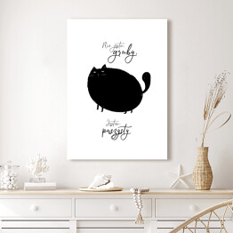 Obraz na płótnie Czarny kot z napisem "Nie jestem gruby, jestem puszysty"