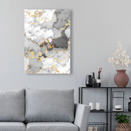 Obraz klasyczny Marmur w odcieniach szarości z akcentami w kolorze złota