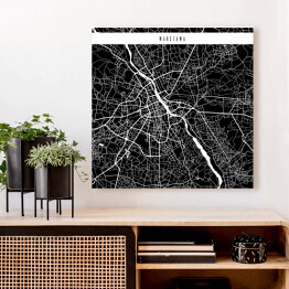 Obraz na płótnie Mapa miast świata - Warszawa - czarna