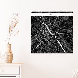 Plakat samoprzylepny Mapa miast świata - Warszawa - czarna