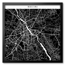 Obraz w ramie Mapa miast świata - Warszawa - czarna