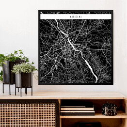 Obraz w ramie Mapa miast świata - Warszawa - czarna