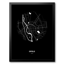 Obraz w ramie Mapa Opola w kole czarno-biała