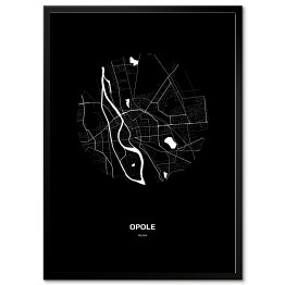Plakat w ramie Mapa Opola w kole czarno-biała