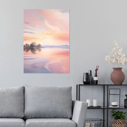 Plakat samoprzylepny Różowy zachód słońca nad rzeką krajobraz