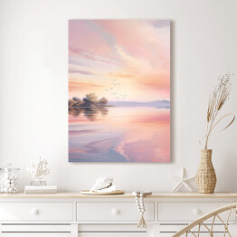 Obraz klasyczny Różowy zachód słońca nad rzeką krajobraz