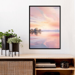 Plakat w ramie Różowy zachód słońca nad rzeką krajobraz