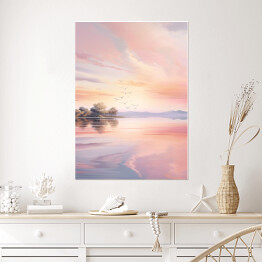 Plakat samoprzylepny Różowy zachód słońca nad rzeką krajobraz