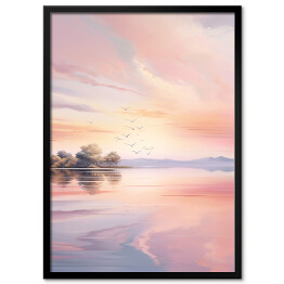 Plakat w ramie Różowy zachód słońca nad rzeką krajobraz