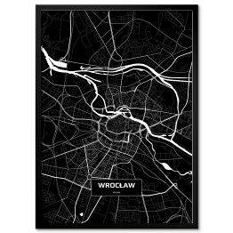 Plakat w ramie Mapa Wrocławia czarno-biała