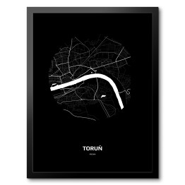 Obraz w ramie Mapa Torunia w kole czarno-biała