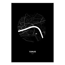 Plakat samoprzylepny Mapa Torunia w kole czarno-biała