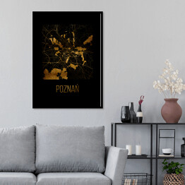 Plakat w ramie Czarno złota mapa - Poznań