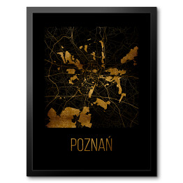 Obraz w ramie Czarno złota mapa - Poznań