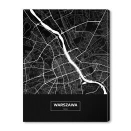 Obraz na płótnie Mapa Warszawy czarno-biała z podpisem na czarnym tle