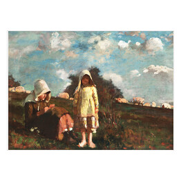 Plakat Winslow Homer Dwie dziewczyny z kapeluszami przeciwsłonecznymi na polu Reprodukcja